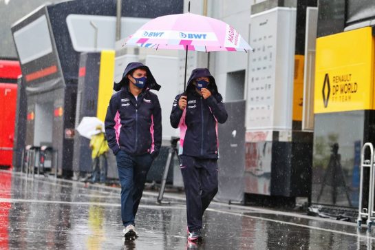Sergio Perez (MEX) Racing Point F1 Team - heavy rain in the paddock.
11.07.2020. Formula 1 World Championship, Rd 2, Steiermark Grand Prix, Spielberg, Austria, Qualifying Day.
- www.xpbimages.com, EMail: requests@xpbimages.com © Copyright: Moy / XPB Images