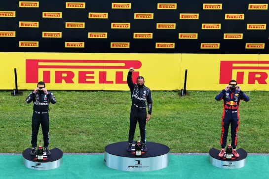 The podium (L to R): Valtteri Bottas (FIN) Mercedes AMG F1, second; Lewis Hamilton (GBR) Mercedes AMG F1, race winner; Max Verstappen (NLD) Red Bull Racing, third.
12.07.2020. Formula 1 World Championship, Rd 2, Steiermark Grand Prix, Spielberg, Austria, Race Day.
- www.xpbimages.com, EMail: requests@xpbimages.com © Copyright: Moy / XPB Images
