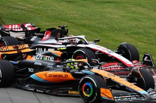 Lando Norris (GBR) McLaren MCL60 and Kevin Magnussen (DEN) Haas VF-23 battle for position.
18.06.2023. Formula 1 World Championship, Rd 9, Canadian Grand Prix, Montreal, Canada, Race Day.
- www.xpbimages.com, EMail: requests@xpbimages.com © Copyright: Charniaux / XPB Images