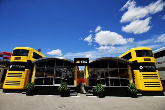 Renault Sport F1 Team motorhome.
13.05.2017. Formula 1 World Championship, Rd 5, Spanish Grand Prix, Barcelona, Spain, Qualifying Day.
- www.xpbimages.com, EMail: requests@xpbimages.com - copy of publication required for printed pictures. Every used picture is fee-liable. © Copyright: Moy / XPB Images